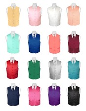 BOY'S Dress Vest and Boys NeckTie Solid Color Neck Tie Set for Suit or Tuxedo
