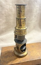 Early Antique Brass Field Microscope with Original Wooden Box Unmarked