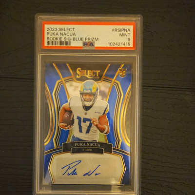 2023 Panini Select Rookie Signatures Puka Nacua #RSI-PNA Blue Prizm RC Auto /99