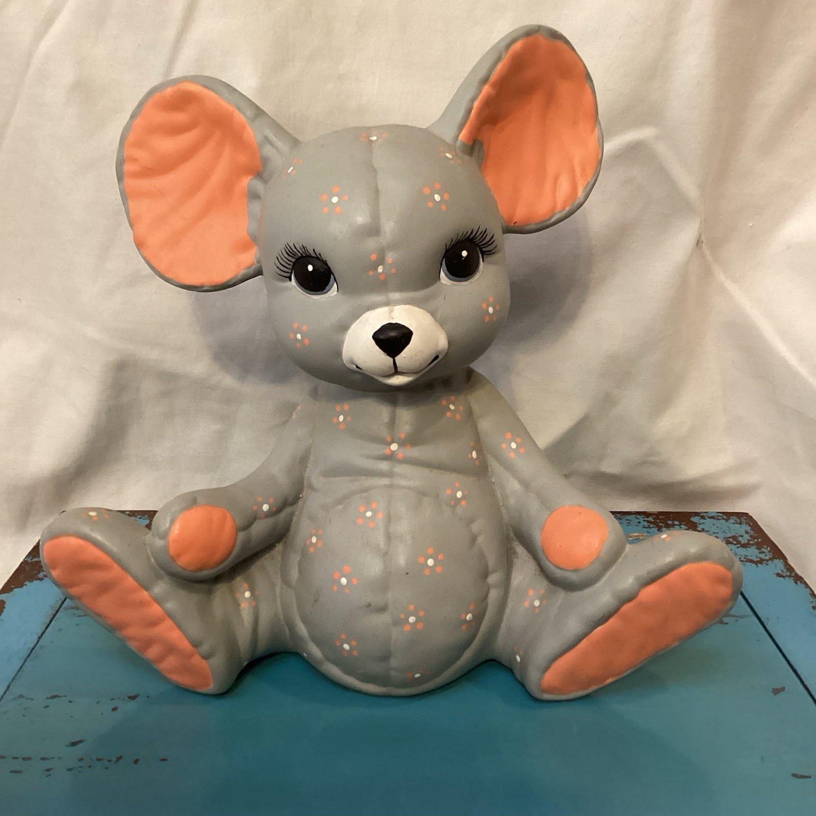 Vintage Kimble Mold Ceramic Gray and Peach Mouse Piggy Bank