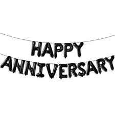 , Happy Anniversary Balloons Black - 16 Inch | Black Happy Anniversary Banner...