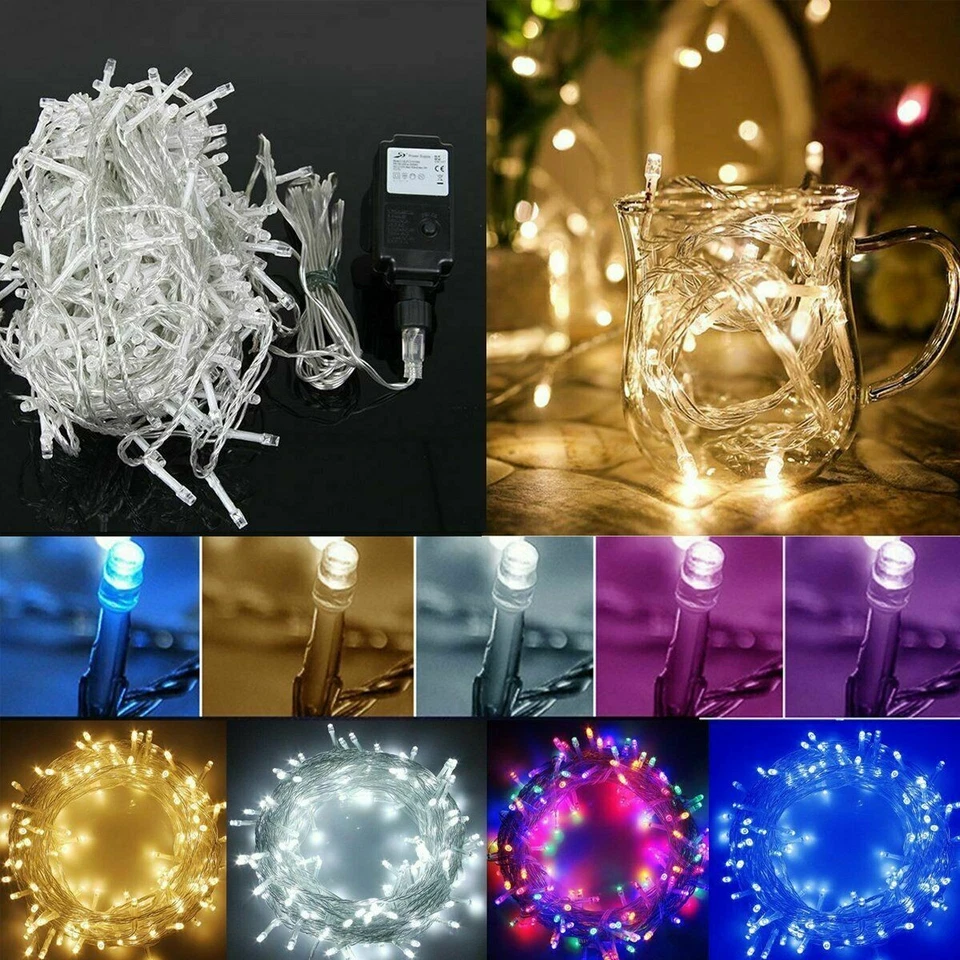 100-500LED Fairy Lights String Outdoor Indoor Christmas Tree Mains Plug in Decor - Image 2 of 4