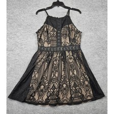 Altar'd State Black Lace Halter Dress Tan Lining Fit Flare Size L 9785f