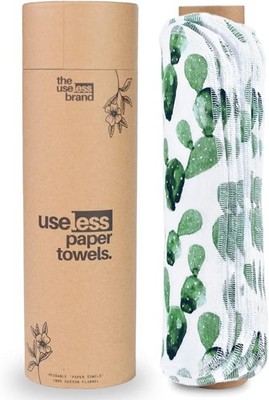 The Useless Brand Reusable Paper Towels Roll | 12 Count (Pack of 1), Cactus 