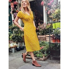 Boden Rosemary Yellow Golden Mustard Floral Print Midi Dress Size US 12R
