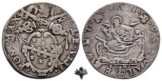 STATO PONTIFICIO Roma Testone RARO Papa Clemente VIII (1592–1605) ARGENTO