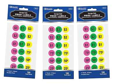 540 Garage Sale Price Labels by BAZIC (3 packs)