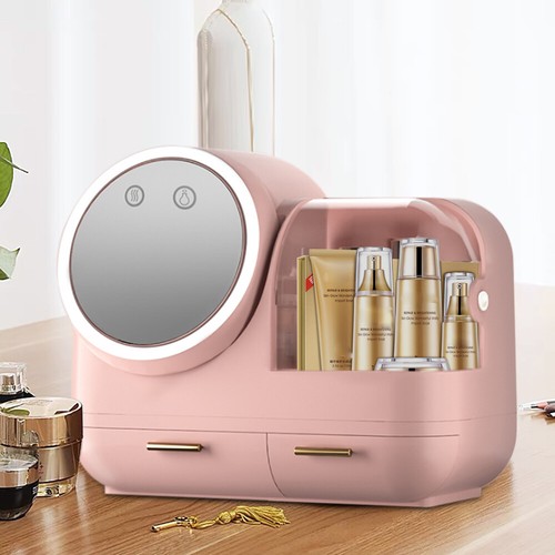 Kosmetik Aufbewahrungsbox LED Licht HD-Spiegel Make Up Organizer mit Abdeckung