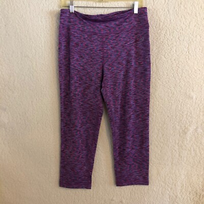 VOGO Athletica Womens XL Capri Leggings Pink Blue Lined Pattern Key Pocket