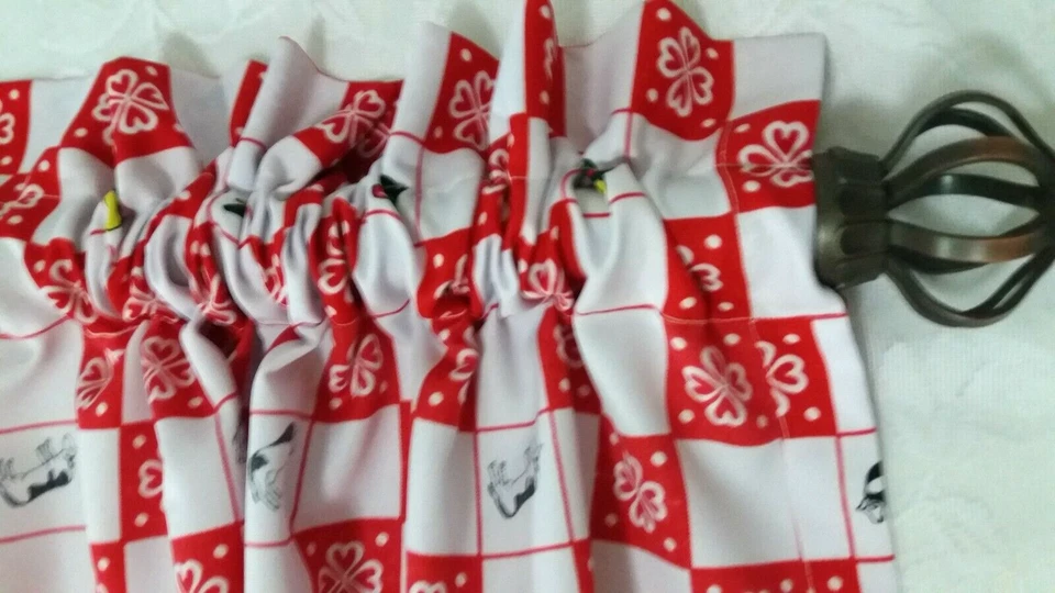 Red & White Buffalo Check 农舍厨房帷幔 35"x13"帷幔带奶牛 — 第 4/4 张图片