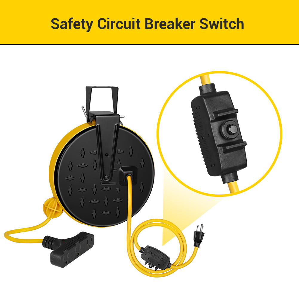 DEWENWILS 30 Ft Retractable Extension Cord Reel 16/3 Gauge SJTW Power Cord