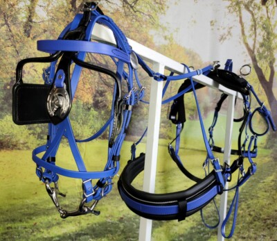Mini Horse Brahma Webb Buggy Style Breastpull Driving Harness Blue, Purple, Red