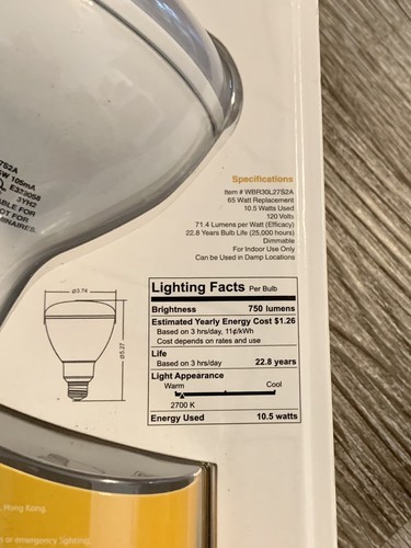 NEW Whirlpool BR30 Flood Bulb 65W Indoor Dimmable LED Bulb for Indoors Only BR30 - Picture 9 of 10