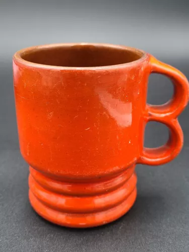 Vintage Frankoma Pottery  C11 Double Finger  Orange/Brown Mug