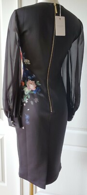 NEW Ted Baker Sandalwood Ophena Black Long Poet Sleeve Sheath Dress Sz 0 00  XS | eBay