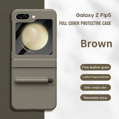 Eco-Leather Hinge Cover for Samsung Galaxy Z Flip 5 4 Flap Pen Holder Case Film