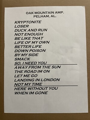 Doors Down The Better Life 20th Anniversary Tour Setlist Pelham, Alabama 