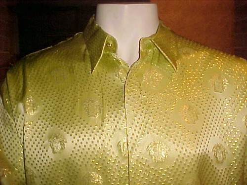NWOT MEN'S CETA DOLCE METALLIC SILK SHIRT CELERY GREEN & GOLD MEDUSA HEAD XLARGE - Picture 4 of 6