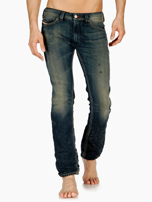 RARE mens VINTAGE DIESEL 3D THANAZ 0660Q JEANS W29 L32 SLIM SKINNY Leather badge