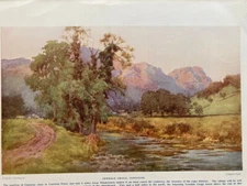 Yewdale Crags Coniston colour book plate print illustration