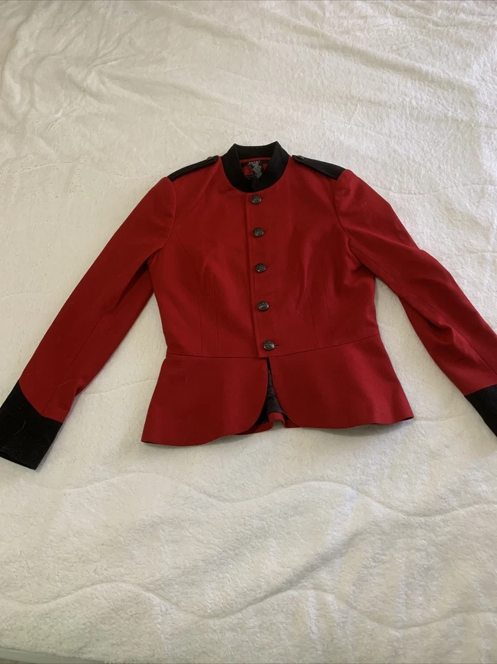RUGBY Ralph Lauren wool Military peplum jacket blazer w/ epaulette red/black  10 - Image 2 of 4