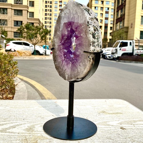 4.29LB Natural Amethyst Cave Crystal Slice Crescent shaped Hand Cut Repai - 第 7/16 張圖片