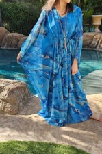 Maya Antonia Maxi-Long Kaftan Dress Pink/Lake Blue/Plus/Party Comfortable/Muslim