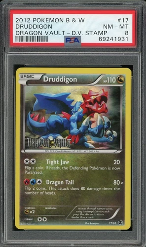 2012 PSA 8 Pokemon Dragon Vault Stamp Druddigon 17/20 Card NM-MT B&W POP 8