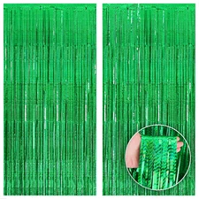 Katchon Lazer Green Streamers Backdrop 3.2x8 ft, Pack of 2 for Events