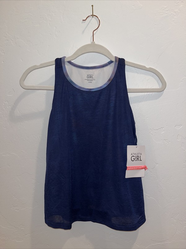 ATHLETA Girl 'Double the Fun' Blue Multicolor Layered Tank Top Size L 12 NWT