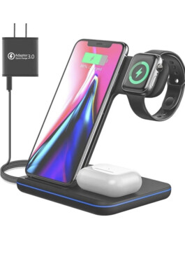 Moing 3 In 1 Wireless Charger For iPhone iWatch Air pods Samsung New White