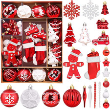 71 Count Shatterproof Red and White Christmas Ornaments for Tree Decoration