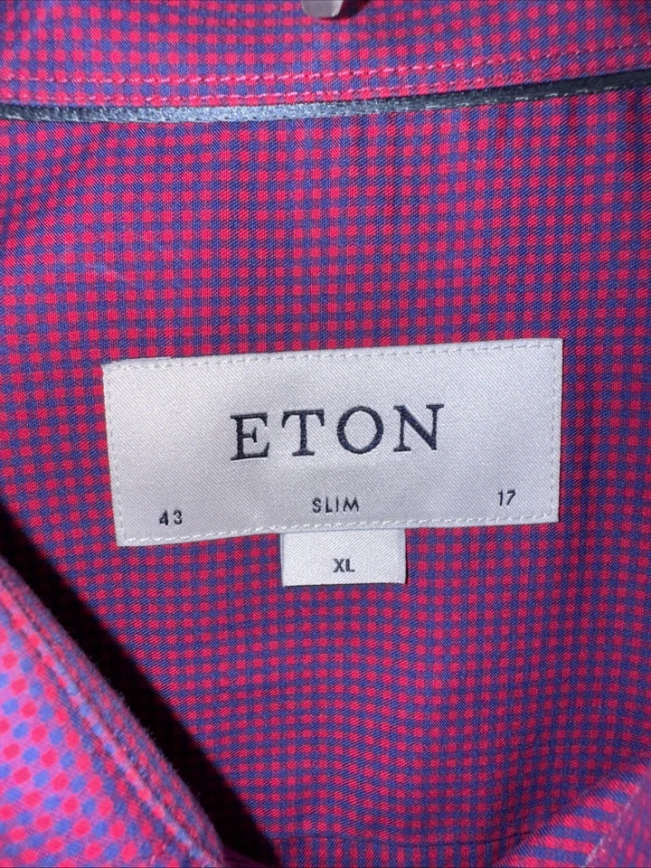 Camisa de vestir ajustada Eton para hombre talla 42-17 XL manga larga algodón micro cuadros  Foto 4 de 4