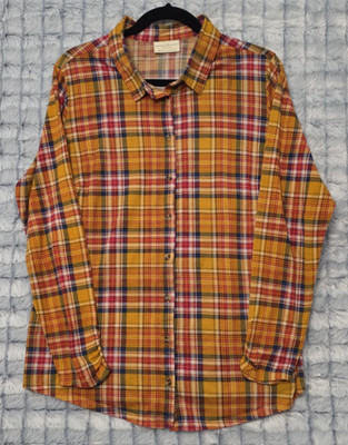 Bobby Brooks Orange Plaid Western Women's 2X  Button Up Shirt Long Sleeve