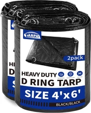 Tarp 4X6 Feet (2Pack) Heavy Duty Tarps 14Mil D-Ring Waterproof Tarp for Outdoors