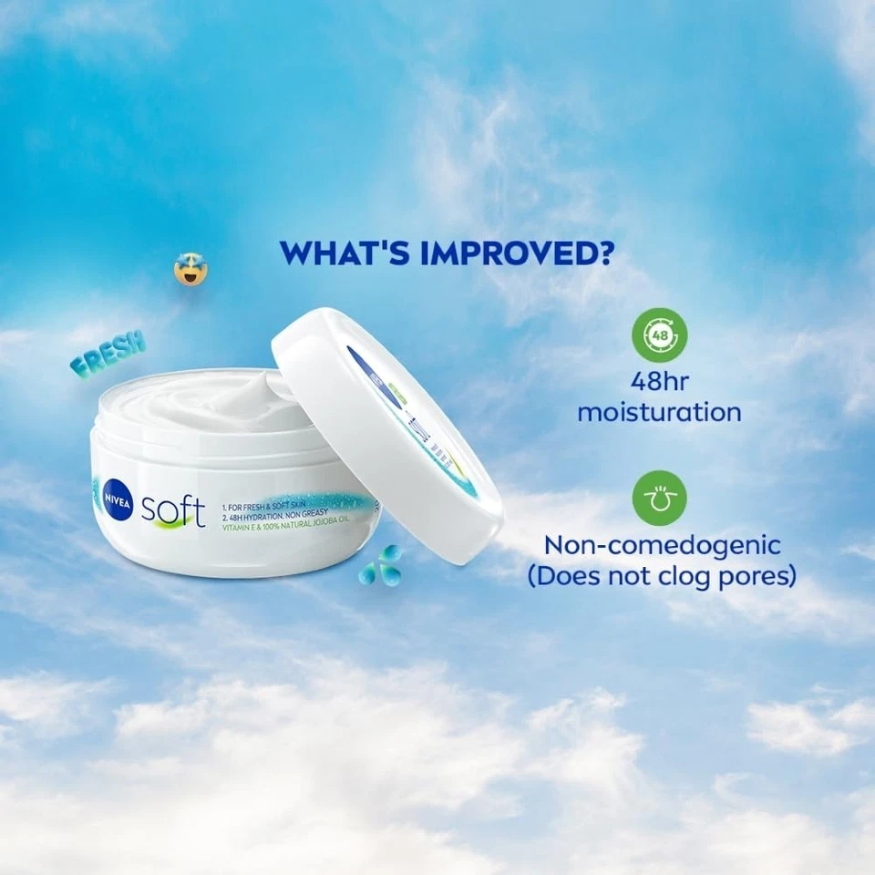 NIVEA Soft Light Moisturizer 300Ml Non-Greasy Cream with Vitamin E & Jojoba Oil - Image 3 of 4