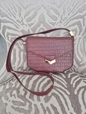 Demellier London Burgundy Crocodile Print Leather Crossbody Bag