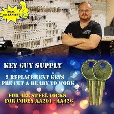 AA201-AA426. Pair of New keys for All Steel Cabinet/Furniture locks. Cut to code