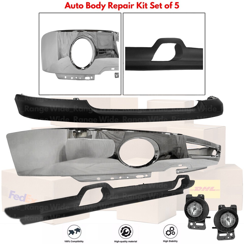 Front Bumper Chrome Steel & Fog Light Assembly Kit For 2006-2008 Ford F ...