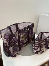 Thirty One Medium Tote With Small Accessory Tote, Vintage Purple Design