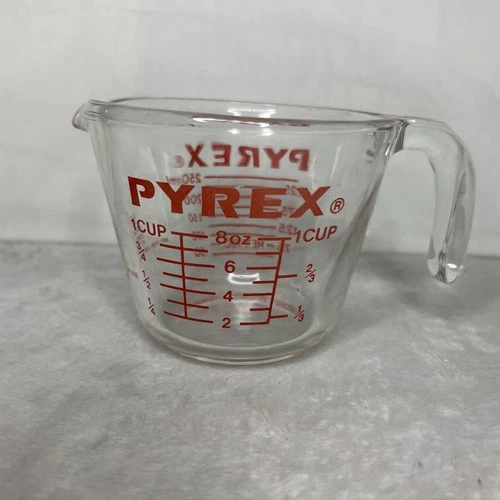 Vintage Pyrex 1 Cup Measuring Cup Clear Glass Red Lettering