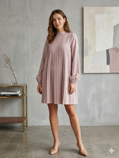 ASOS DESIGN Dress Curve rose Pink Pleated Long Sleeve mini A-Line dress size 12 