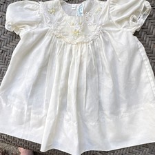 Feltman Bros Ivory Hand Embroidered Floral Lace Cotton Baby Dress, 3M vtg