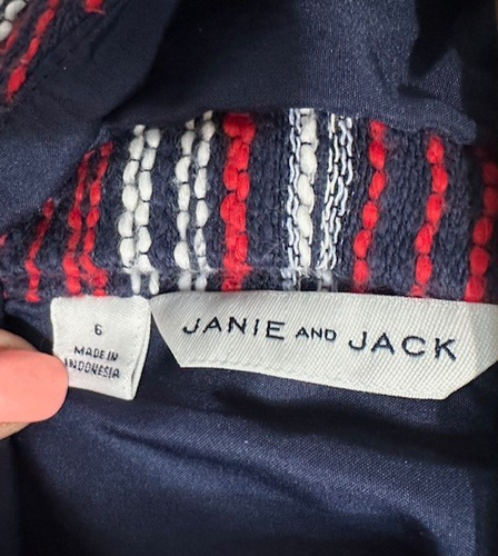 Janie and Jack Red blue White striped tweed size 6 dressy party 4th July pockets - Picture 6 of 8