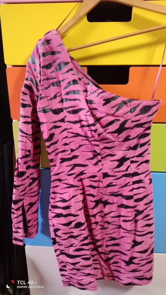 MOSCHINO COUTURE Sexy Cuero Real Una Manga con 1 Guante Fucsia GAMUZA Vestido M Foto 2 de 4