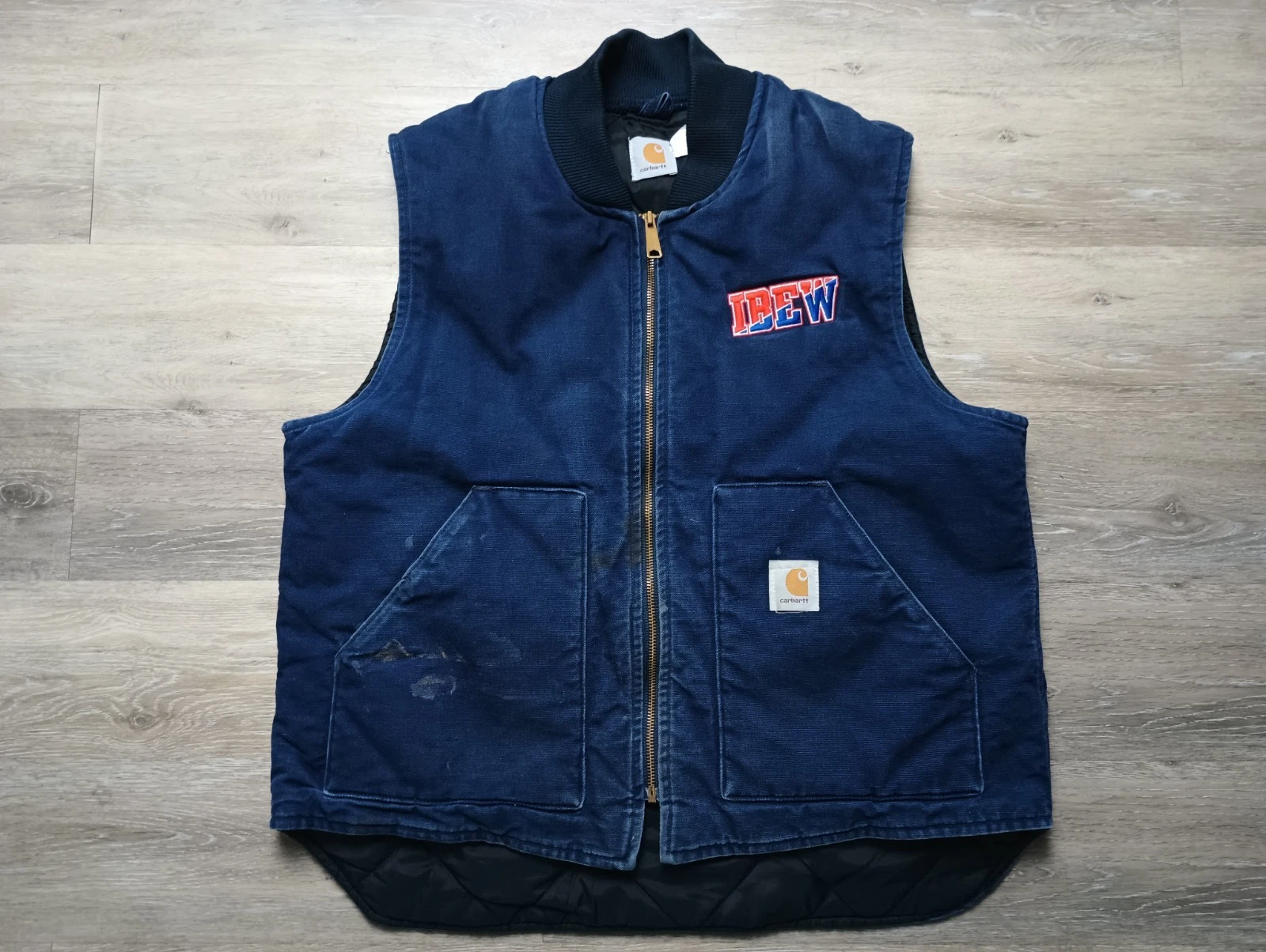 VTG Carhartt Vest Mens XL Blue VQ182 NVY Insulated IBEW Union Made USA used