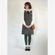 J.Crew Shift Dress Size 10 Tweed Navy Black Tan Plaid Sleeveless Preppy Academia