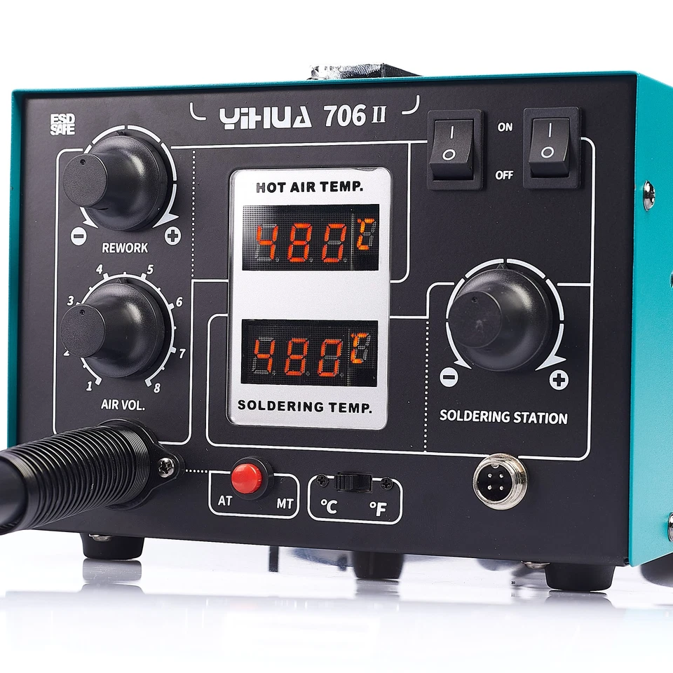Stazione di saldatura professionale ad aria calda 2 in 1 + sistema T12 Yihua 706 - Immagine 2 di 4