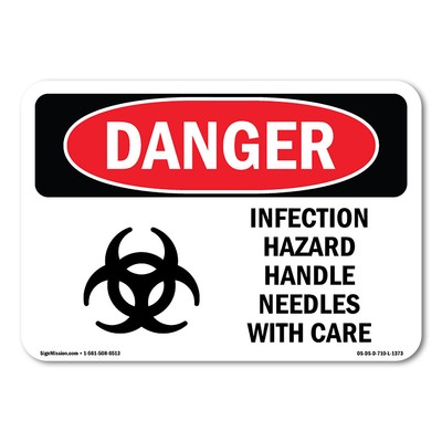 Infection Hazard Handle Needles With Care ANSI Danger Sign Metal Plastic Decal