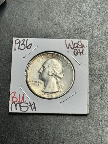1936 P Washington Silver Quarter BU Uncirculated MS+ Better Date Coin (Raw19299)